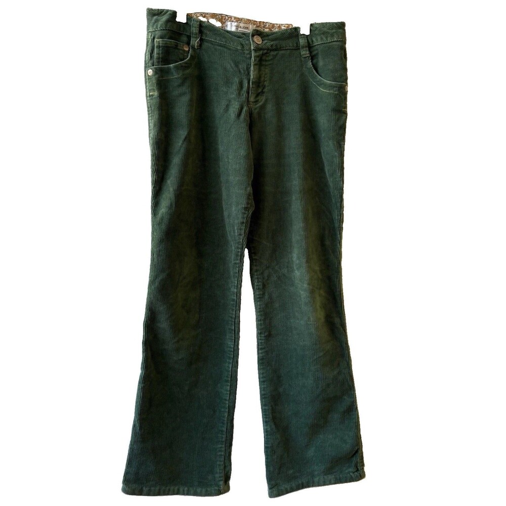 PAUL & JOE Women’s Green Corduroy Bootcut Pants Stretch Pockets Flat Front Mid